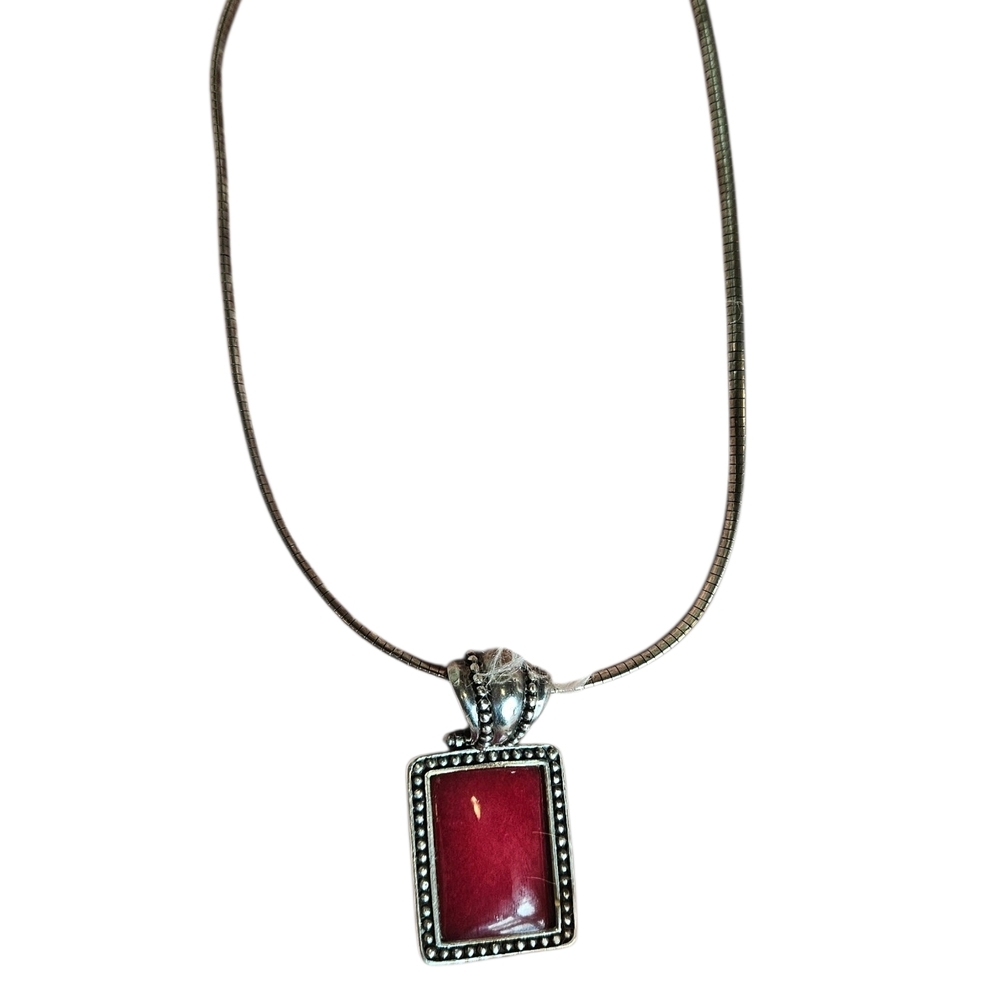 Red Rectangular Pendant Necklace - Women Jewelry